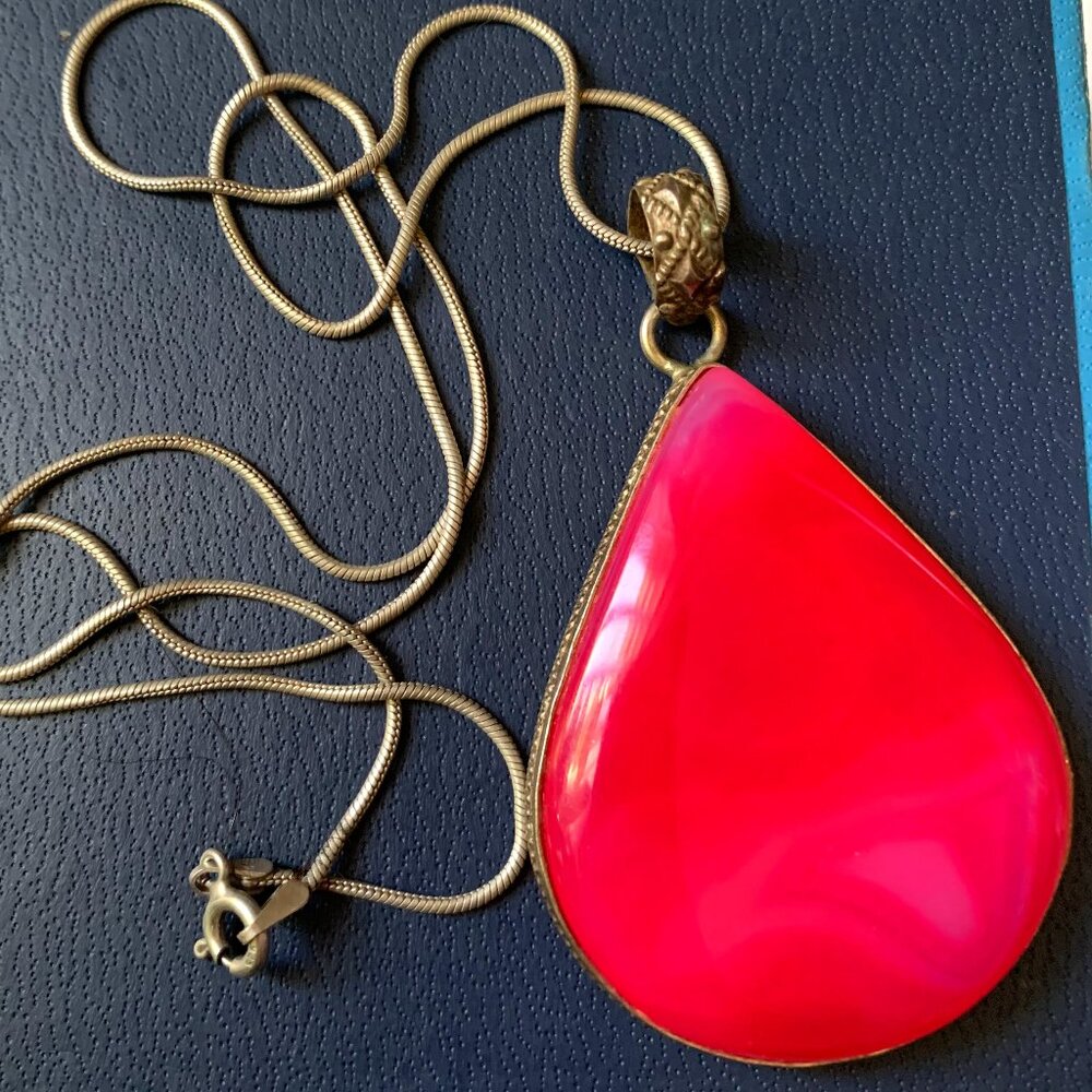 Large Pink Agate 925 Solid Sterling Silver Gemsto… - image 1